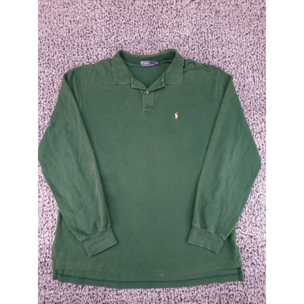 Polo Ralph Lauren Long Sleeve Polo Shirt Mens XXL Green Yellow Pony‎ Classic Fit